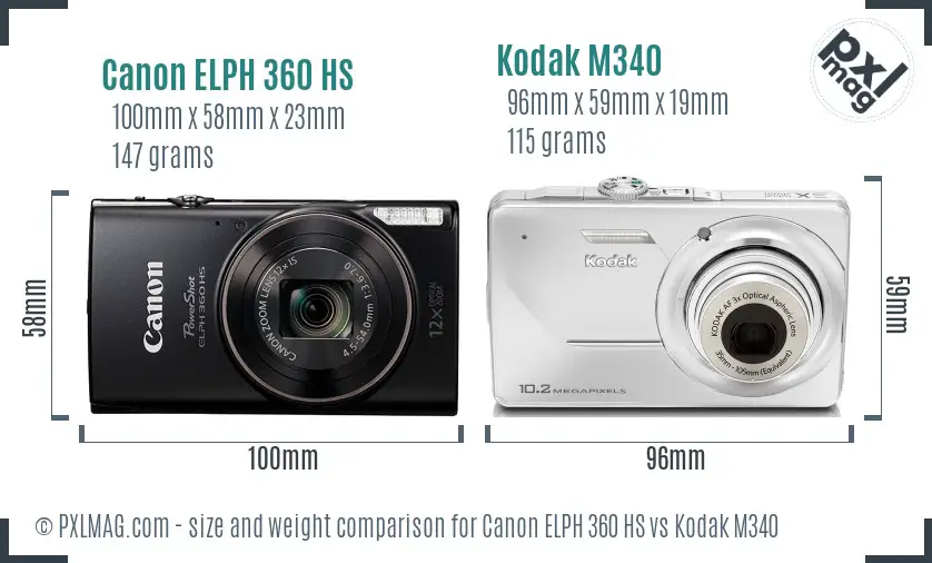Canon ELPH 360 HS vs Kodak M340 size comparison
