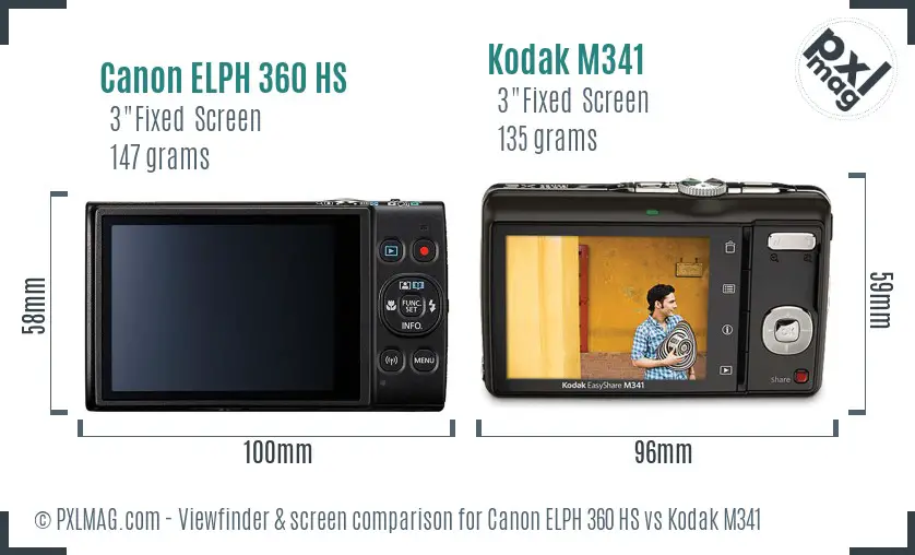 Canon ELPH 360 HS vs Kodak M341 Screen and Viewfinder comparison