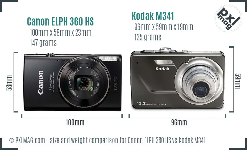 Canon ELPH 360 HS vs Kodak M341 size comparison