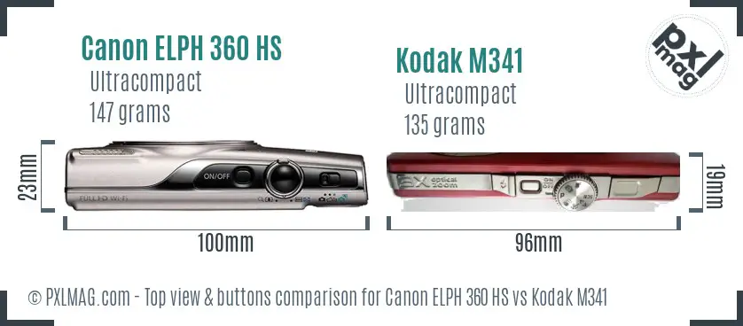 Canon ELPH 360 HS vs Kodak M341 top view buttons comparison
