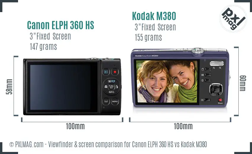 Canon ELPH 360 HS vs Kodak M380 Screen and Viewfinder comparison