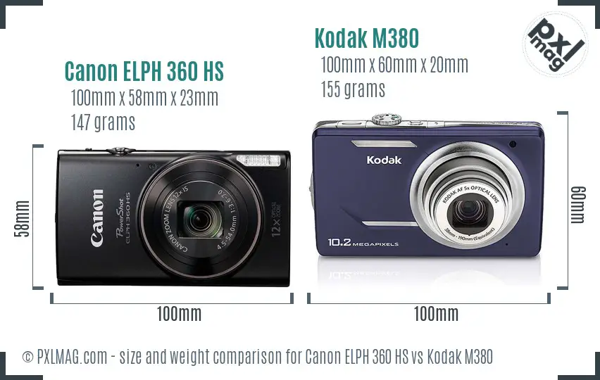 Canon ELPH 360 HS vs Kodak M380 size comparison