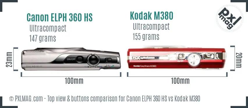 Canon ELPH 360 HS vs Kodak M380 top view buttons comparison