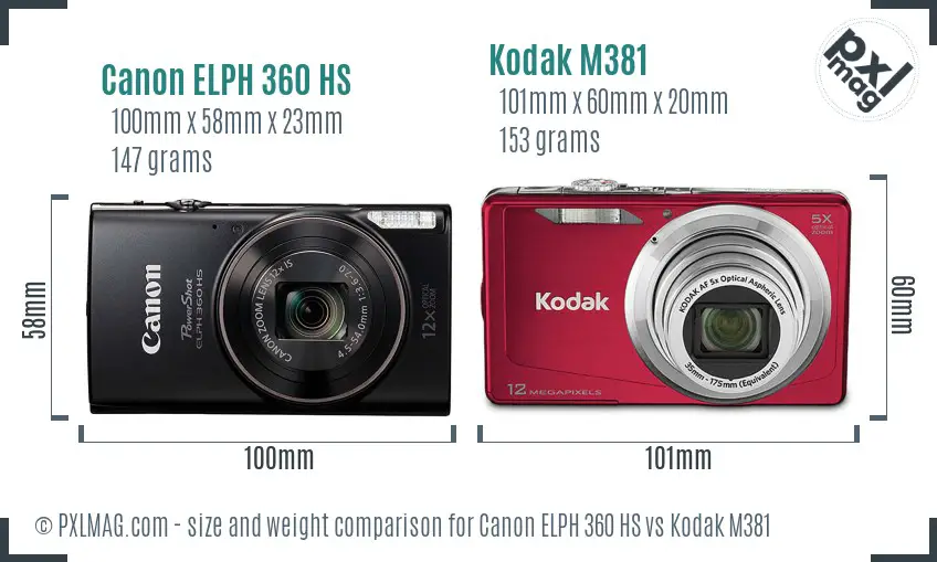 Canon ELPH 360 HS vs Kodak M381 size comparison