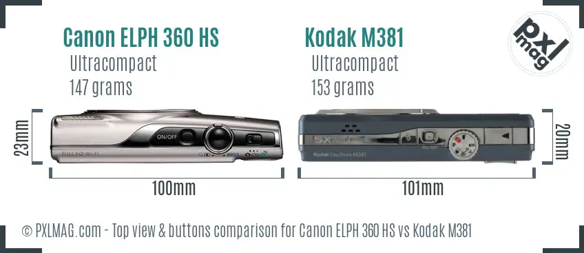 Canon ELPH 360 HS vs Kodak M381 top view buttons comparison