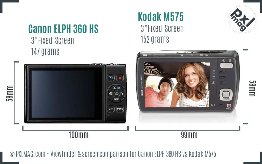 Canon ELPH 360 HS vs Kodak M575 Screen and Viewfinder comparison