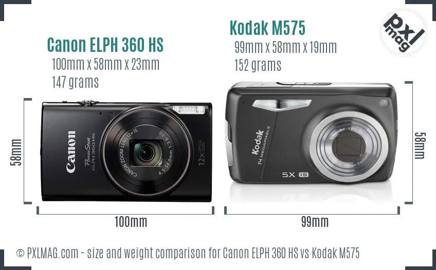 Canon ELPH 360 HS vs Kodak M575 size comparison