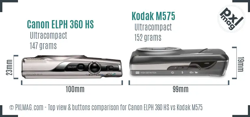 Canon ELPH 360 HS vs Kodak M575 top view buttons comparison