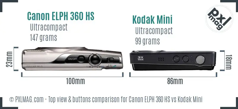 Canon ELPH 360 HS vs Kodak Mini top view buttons comparison