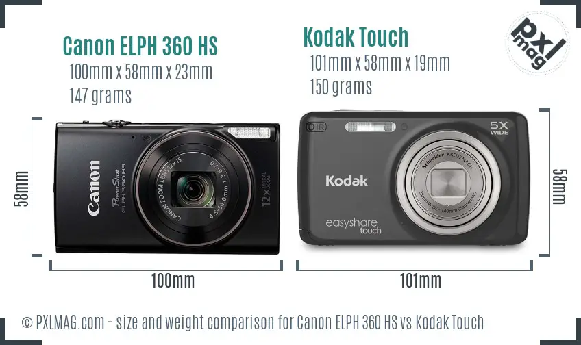 Canon ELPH 360 HS vs Kodak Touch size comparison