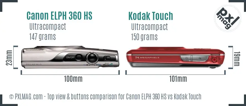 Canon ELPH 360 HS vs Kodak Touch top view buttons comparison