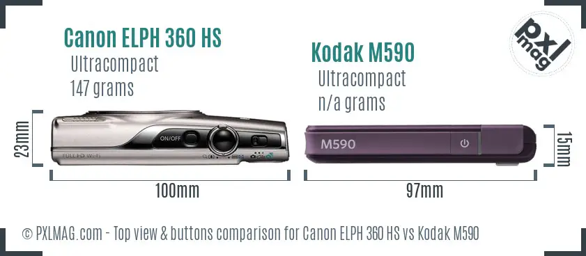 Canon ELPH 360 HS vs Kodak M590 top view buttons comparison