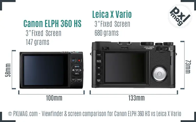 Canon ELPH 360 HS vs Leica X Vario Screen and Viewfinder comparison