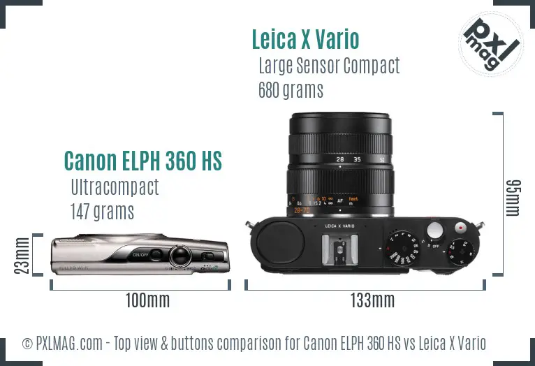 Canon ELPH 360 HS vs Leica X Vario top view buttons comparison