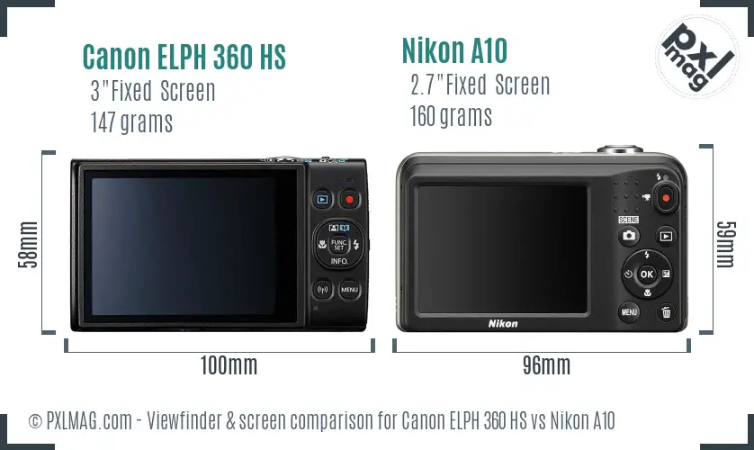 Canon ELPH 360 HS vs Nikon A10 Screen and Viewfinder comparison