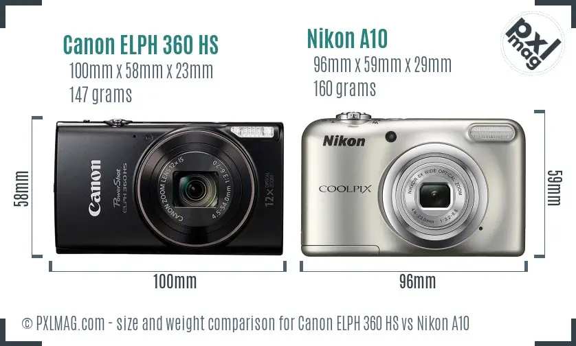 Canon ELPH 360 HS vs Nikon A10 size comparison
