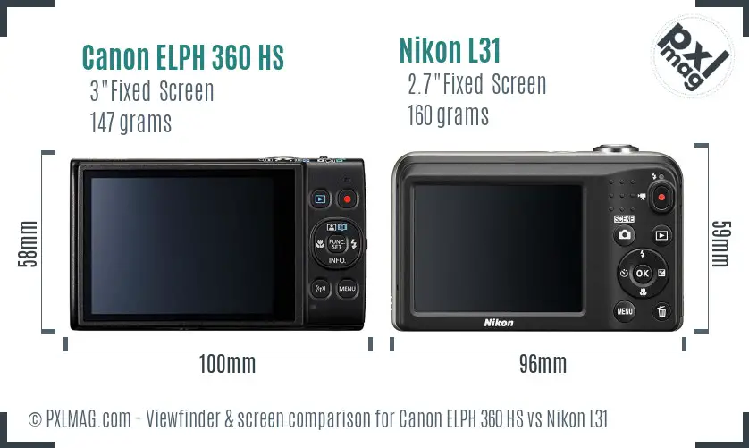 Canon ELPH 360 HS vs Nikon L31 Screen and Viewfinder comparison
