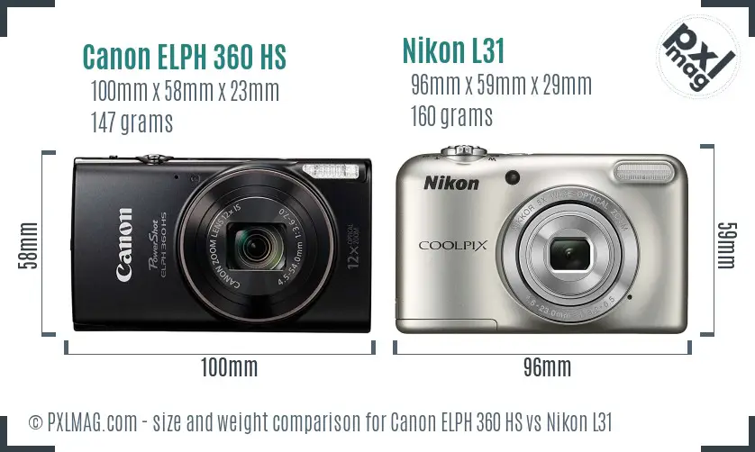 Canon ELPH 360 HS vs Nikon L31 size comparison