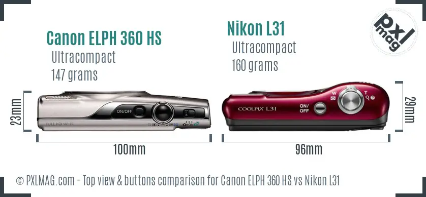 Canon ELPH 360 HS vs Nikon L31 top view buttons comparison