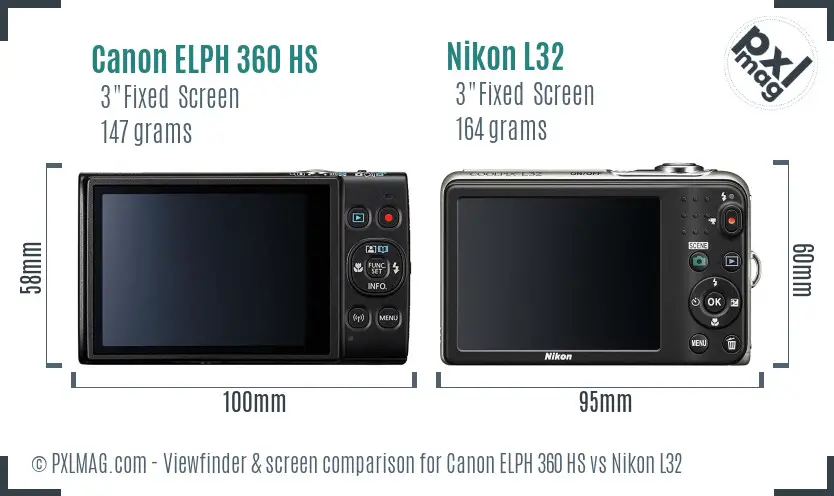 Canon ELPH 360 HS vs Nikon L32 Screen and Viewfinder comparison