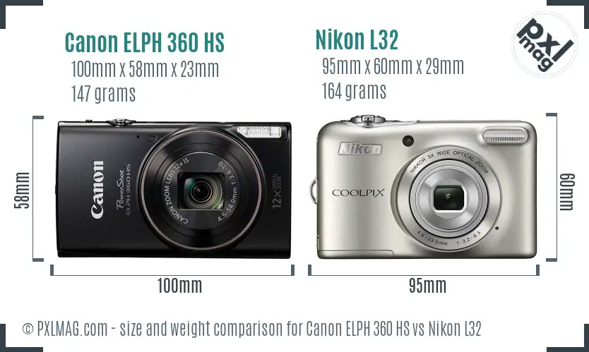 Canon ELPH 360 HS vs Nikon L32 size comparison