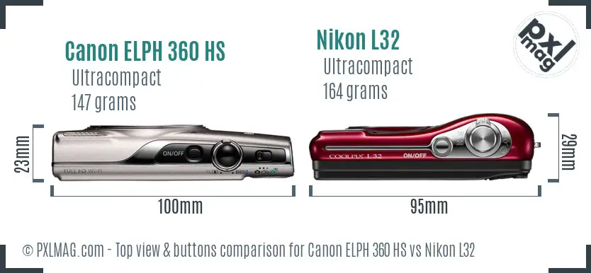 Canon ELPH 360 HS vs Nikon L32 top view buttons comparison