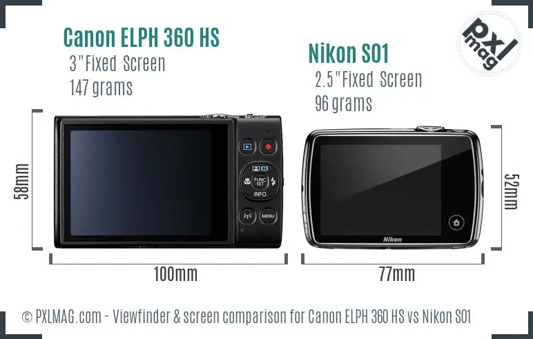 Canon ELPH 360 HS vs Nikon S01 Screen and Viewfinder comparison