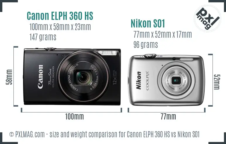 Canon ELPH 360 HS vs Nikon S01 size comparison