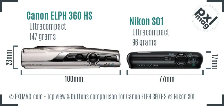 Canon ELPH 360 HS vs Nikon S01 top view buttons comparison