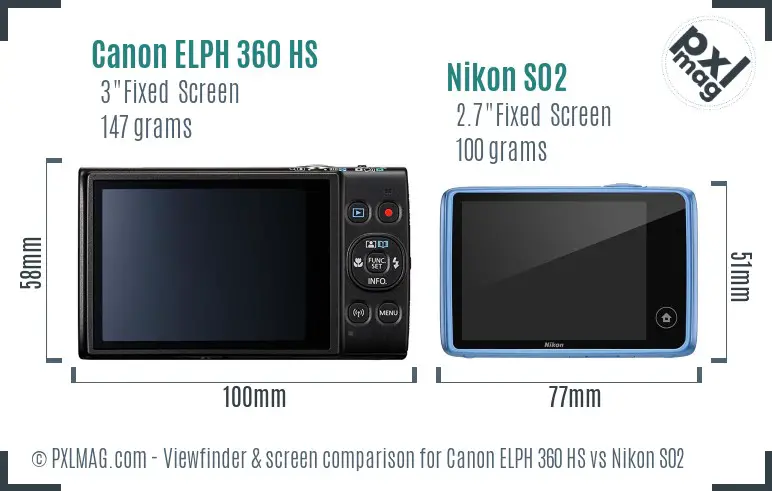 Canon ELPH 360 HS vs Nikon S02 Screen and Viewfinder comparison