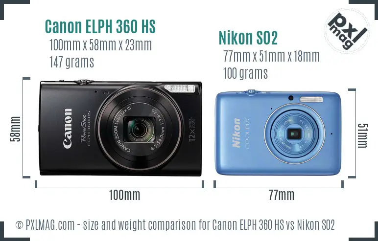 Canon ELPH 360 HS vs Nikon S02 size comparison