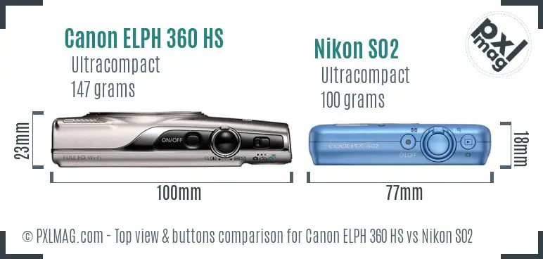 Canon ELPH 360 HS vs Nikon S02 top view buttons comparison