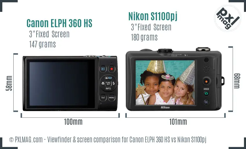 Canon ELPH 360 HS vs Nikon S1100pj Screen and Viewfinder comparison
