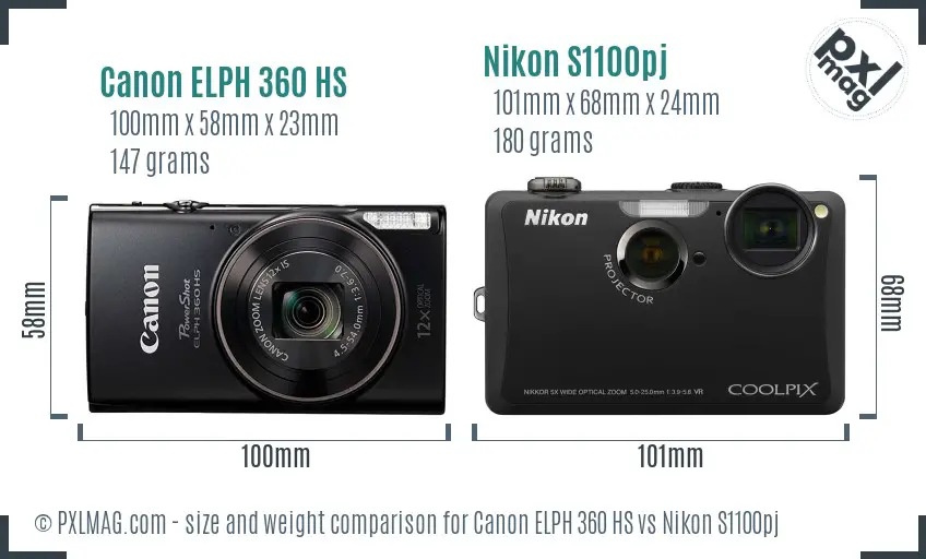 Canon ELPH 360 HS vs Nikon S1100pj size comparison