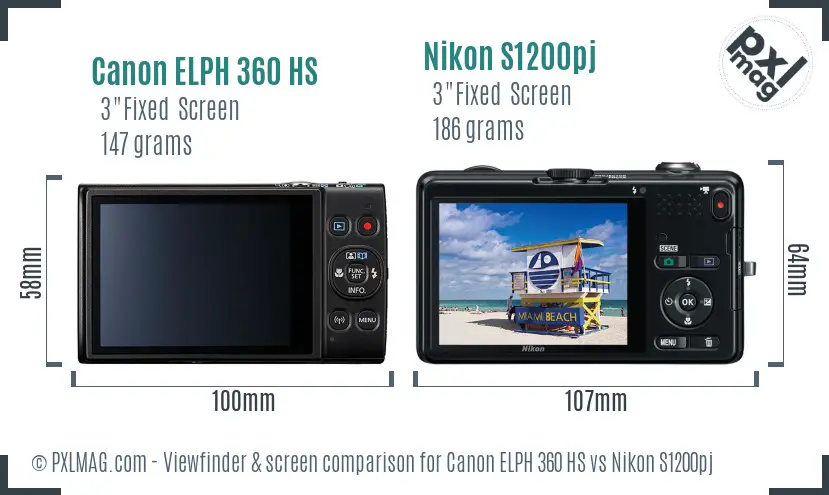 Canon ELPH 360 HS vs Nikon S1200pj Screen and Viewfinder comparison