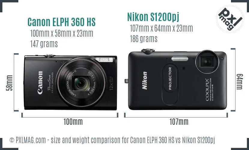 Canon ELPH 360 HS vs Nikon S1200pj size comparison