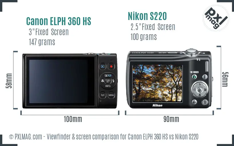 Canon ELPH 360 HS vs Nikon S220 Screen and Viewfinder comparison