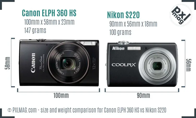 Canon ELPH 360 HS vs Nikon S220 size comparison