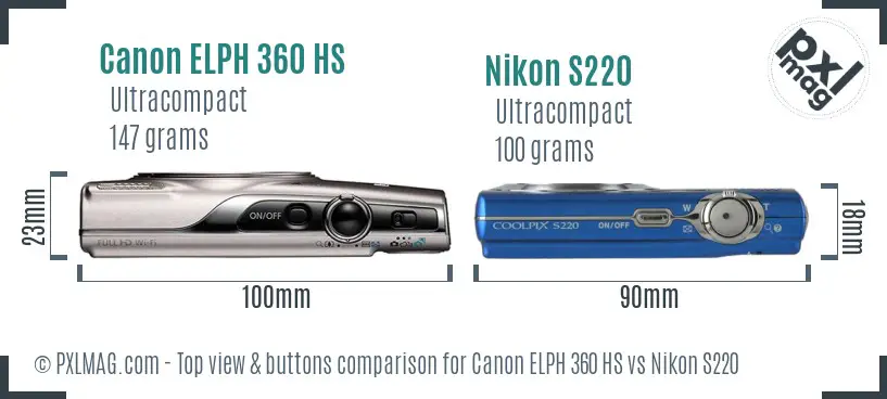 Canon ELPH 360 HS vs Nikon S220 top view buttons comparison