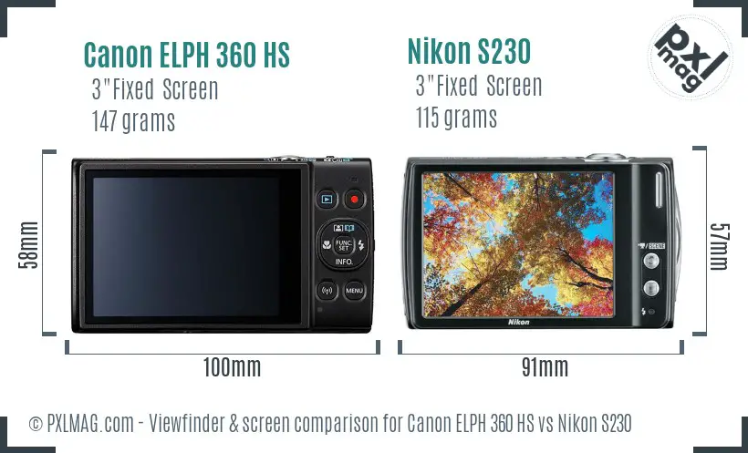 Canon ELPH 360 HS vs Nikon S230 Screen and Viewfinder comparison