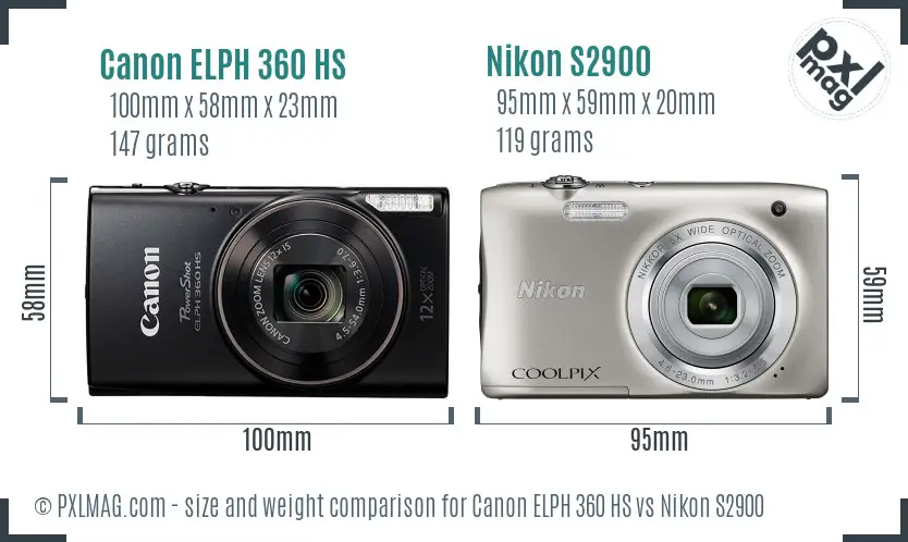 Canon ELPH 360 HS vs Nikon S2900 size comparison