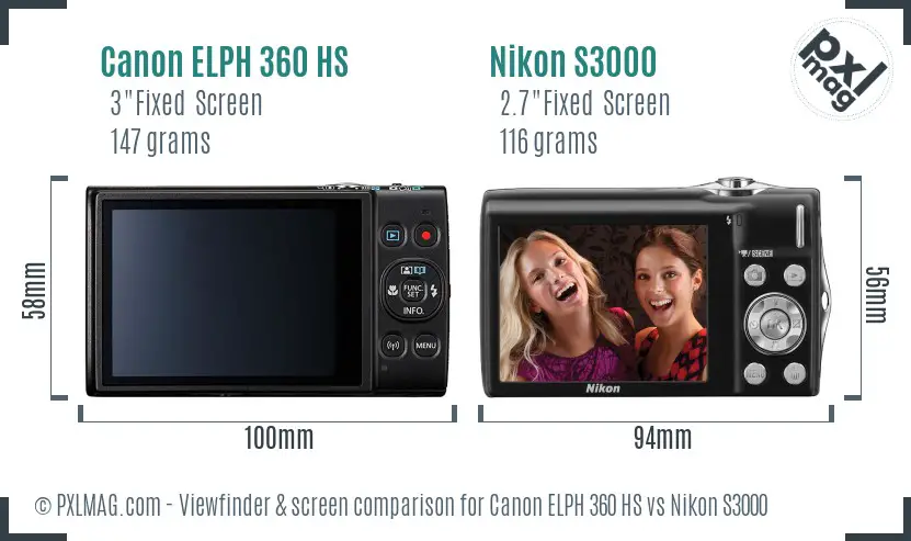 Canon ELPH 360 HS vs Nikon S3000 Screen and Viewfinder comparison