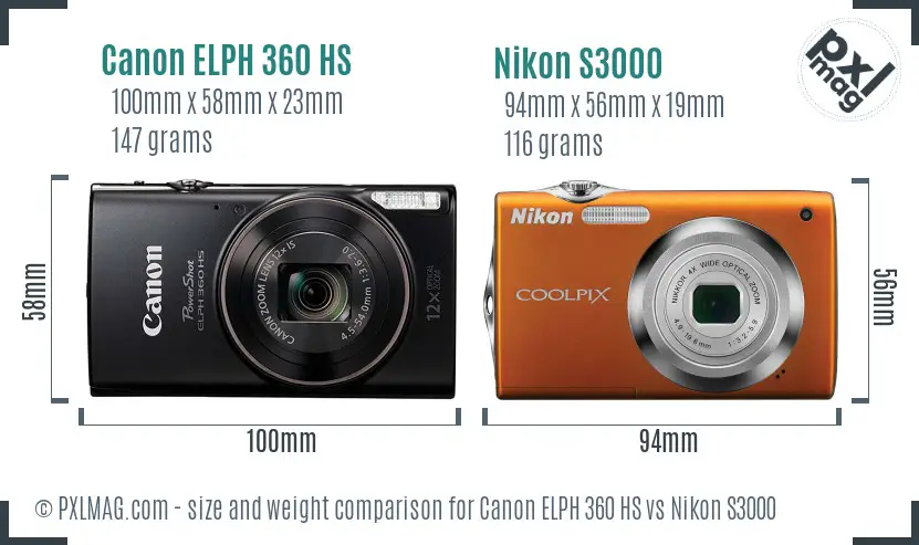 Canon ELPH 360 HS vs Nikon S3000 size comparison