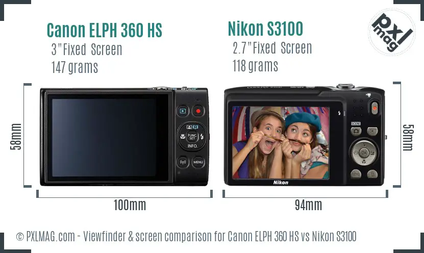 Canon ELPH 360 HS vs Nikon S3100 Screen and Viewfinder comparison
