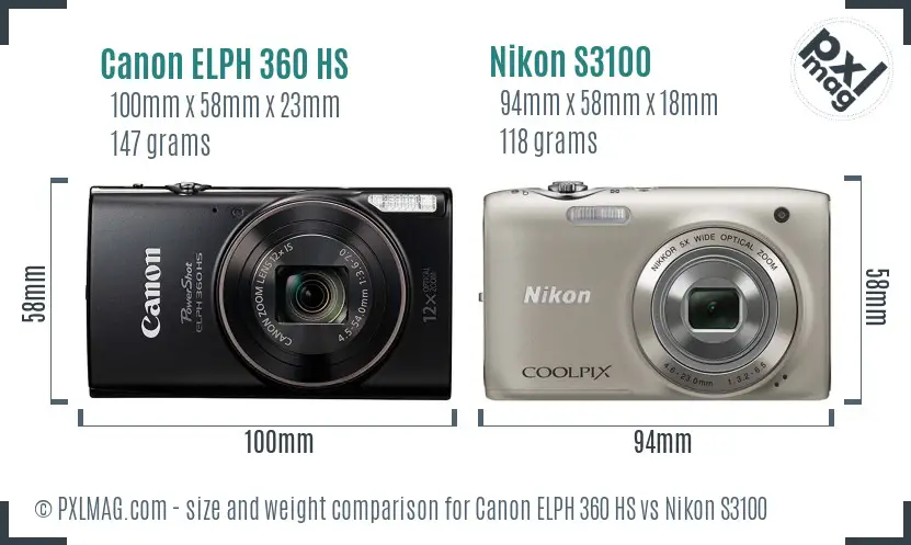 Canon ELPH 360 HS vs Nikon S3100 size comparison