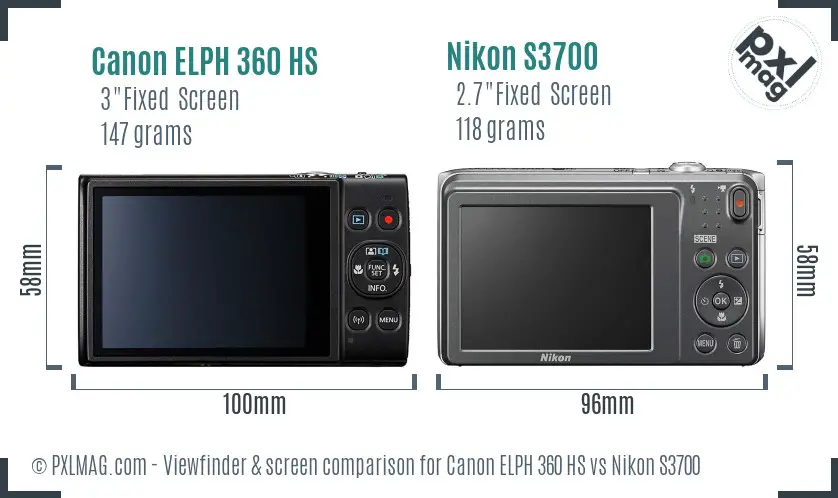 Canon ELPH 360 HS vs Nikon S3700 Screen and Viewfinder comparison