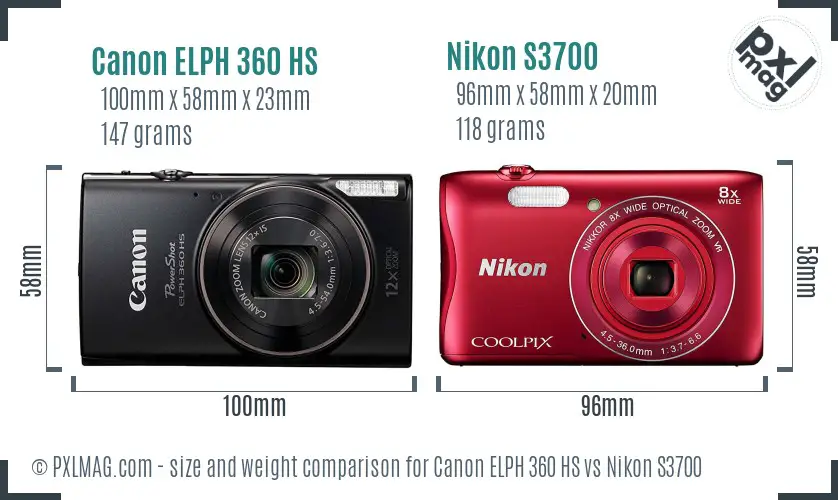 Canon ELPH 360 HS vs Nikon S3700 size comparison