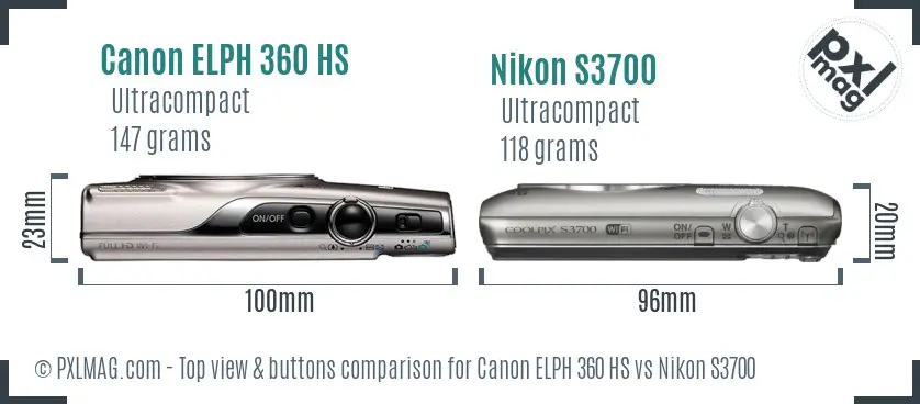 Canon ELPH 360 HS vs Nikon S3700 top view buttons comparison