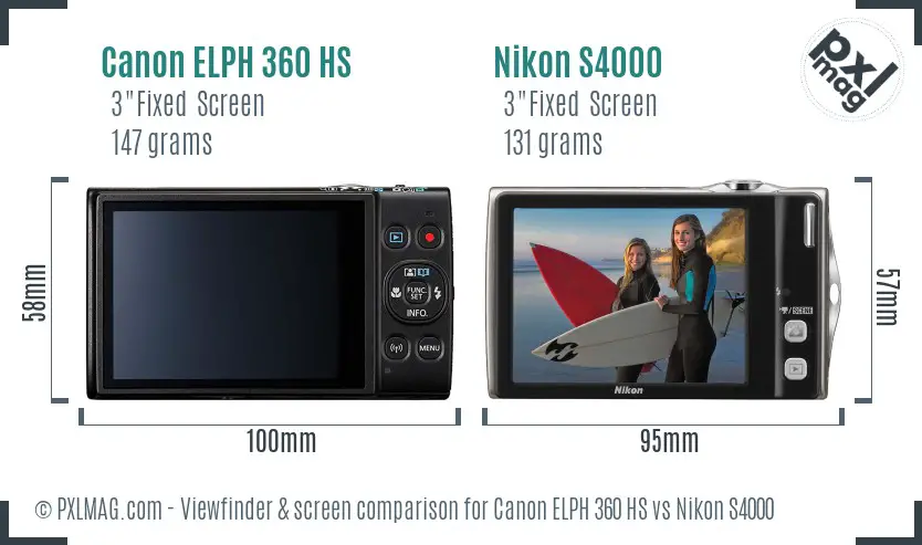 Canon ELPH 360 HS vs Nikon S4000 Screen and Viewfinder comparison
