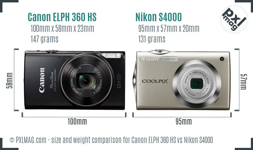 Canon ELPH 360 HS vs Nikon S4000 size comparison